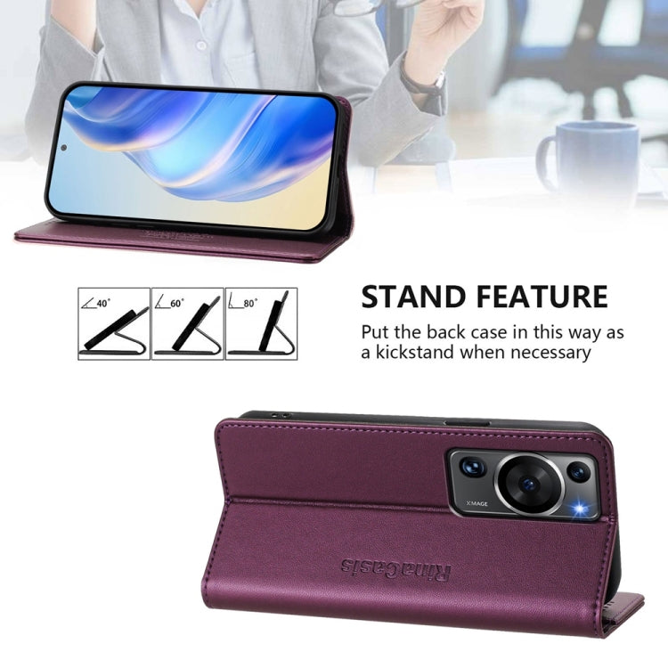 Funda de Cuero con Doble Pliegue y Succión Magnética para Huawei P60/P60 Pro Rc01 (Violeta)