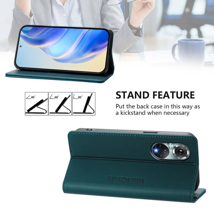 Funda de Cuero Huawei Nova 9 Rc01 con Doble Pliegue y Succión Magnética Rfid (Verde Oscuro)