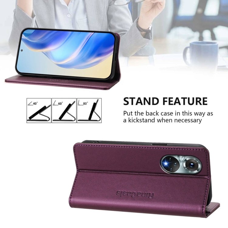 Funda de Cuero con Doble Pliegue y Succión Magnética RFID para Huawei Nova 9 Rc01 (Violeta)