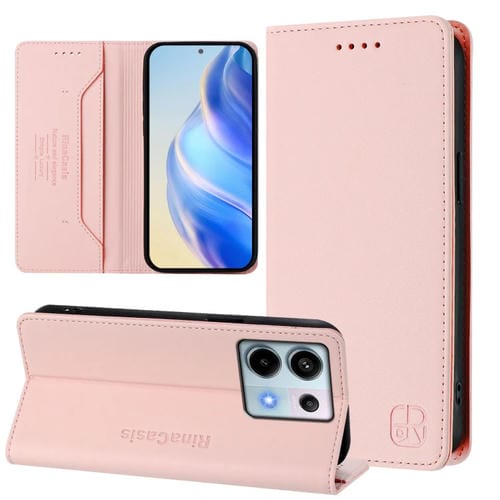 Funda de Cuero con Doble Pliegue y Succión Magnética para Teléfono Xiaomi Poco X6 5G/Redmi Note 13 Pro 5G Rc01 (Rosa)