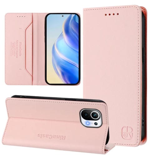 Funda de Cuero con Doble Pliegue y Succión Magnética Rfid para Xiaomi Mi 11 Rc01 (Rosa)