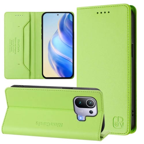 Funda de Cuero con Doble Pliegue y Succión Magnética para Teléfono Xiaomi Mi 11 Pro Rc01 (Verde Hierba)