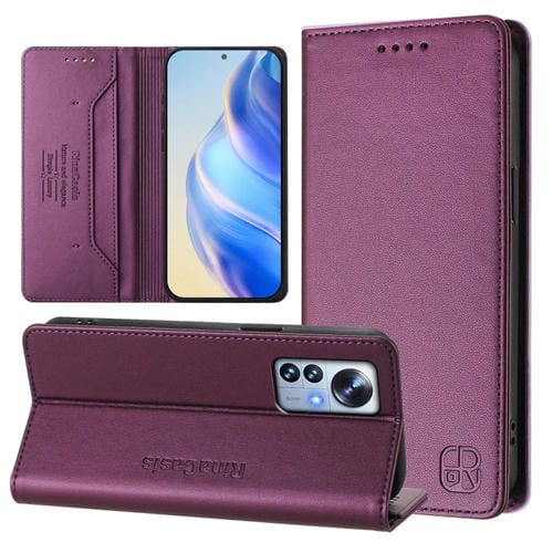 Funda de Cuero con Doble Pliegue y Succión Magnética para Teléfono Xiaomi 12 Pro/12S Pro Rc01 (Violeta)