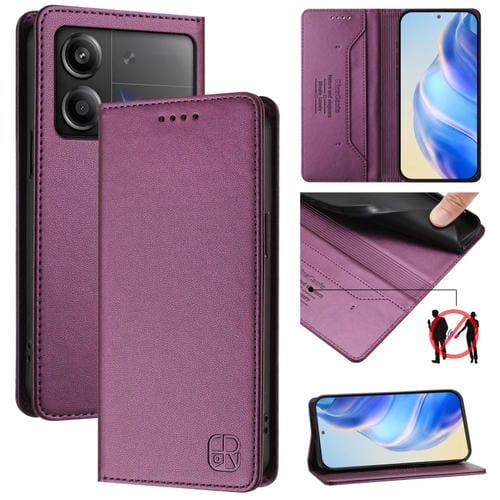 Funda de Cuero con Doble Pliegue y Succión Magnética para Teléfono Xiaomi Poco X6 Neo 5G Rc01 (Violeta)