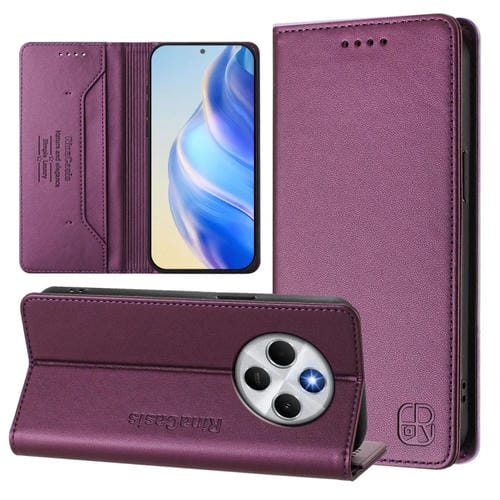 Funda de Cuero con Doble Pliegue y Succión Magnética para Redmi 14C 4G / 14R 5G Global Rc01 (Violeta)