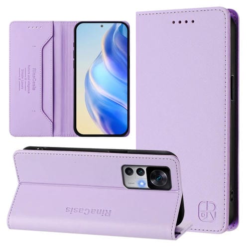 Funda de Cuero con Doble Pliegue y Succión Magnética para Redmi K50 Ultra / Xiaomi 12T / 12T Pro Rc01 (Morado Claro)
