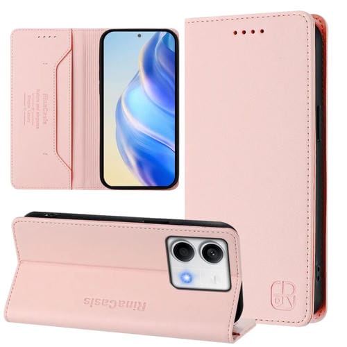 Funda de Cuero con Doble Pliegue y Succión Magnética para Redmi Note 13 5G Global Rc01 (Rosa)