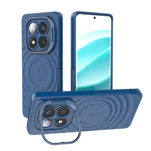 Estuche para Teléfono con Marco de Lente Corrugado Magsafe para Redmi Note 14 Pro 5G (Azul Oscuro)