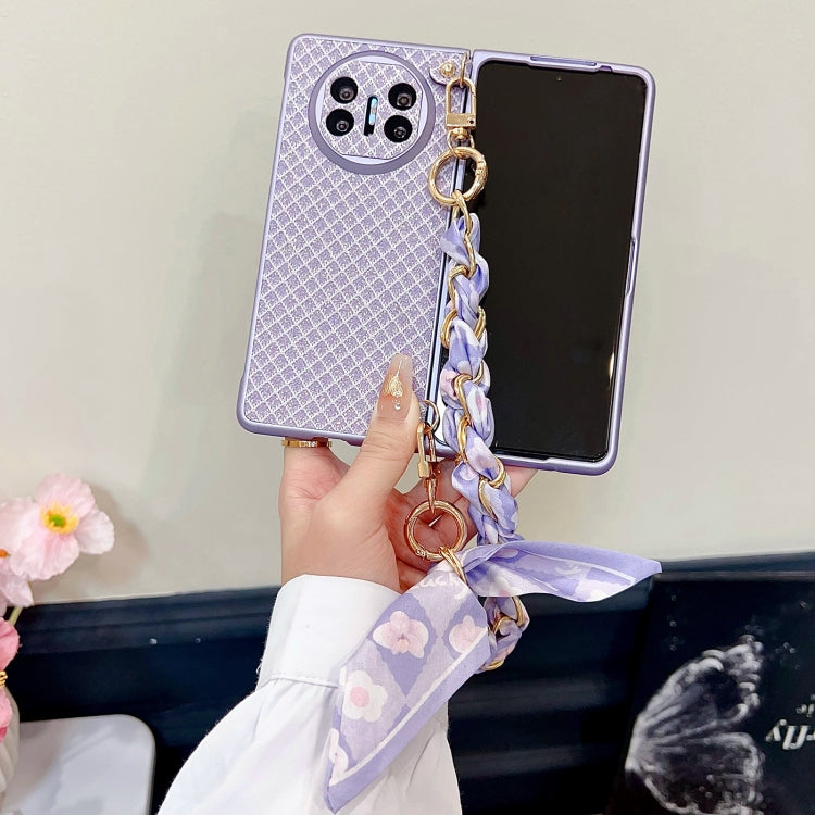 Funda para Teléfono Huawei Mate X3/X5 con Diseño de Rombos y Diamantes Brillantes y Pulsera de Seda (Morado)