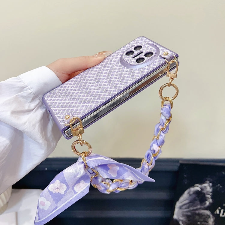 Funda para Teléfono Huawei Mate X3/X5 con Rombos Diamantes y Pulsera de Seda (Plateada)