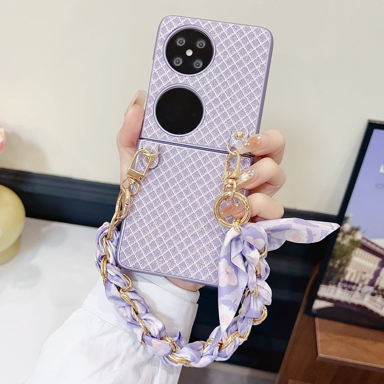 Funda para Teléfono Huawei Pocket 2 con Diseño de Rombos y Diamantes y Pulsera de Seda (Morado)