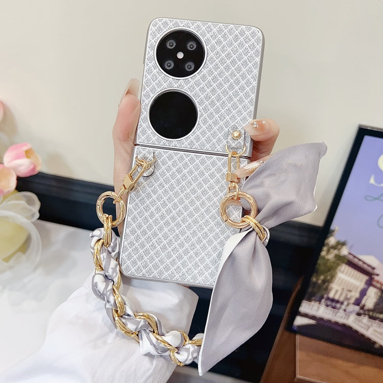 Funda para Teléfono Huawei Pocket 2 con Diseño de Rombos y Diamantes + Pulsera de Seda (Plateada)
