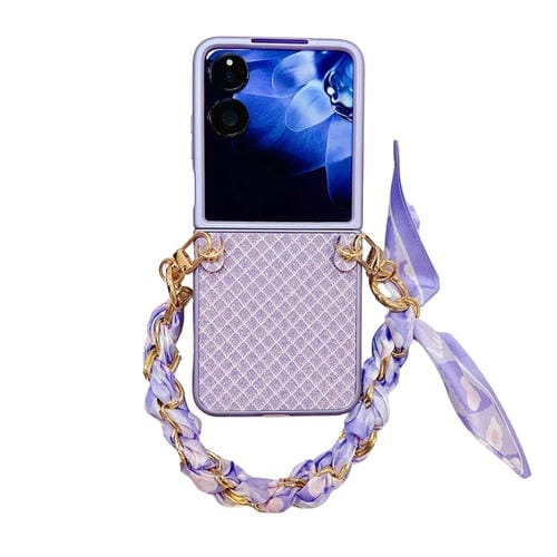 Funda para Teléfono Xiaomi Mix Flip con Diseño de Rombos y Diamantes Brillantes y Pulsera de Seda (Morado)