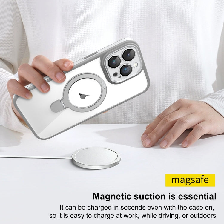 Funda para Teléfono Transparente con Soporte Magsafe y Película de Cobertura Total para iPhone 15 Pro Max (Gris y Blanco)