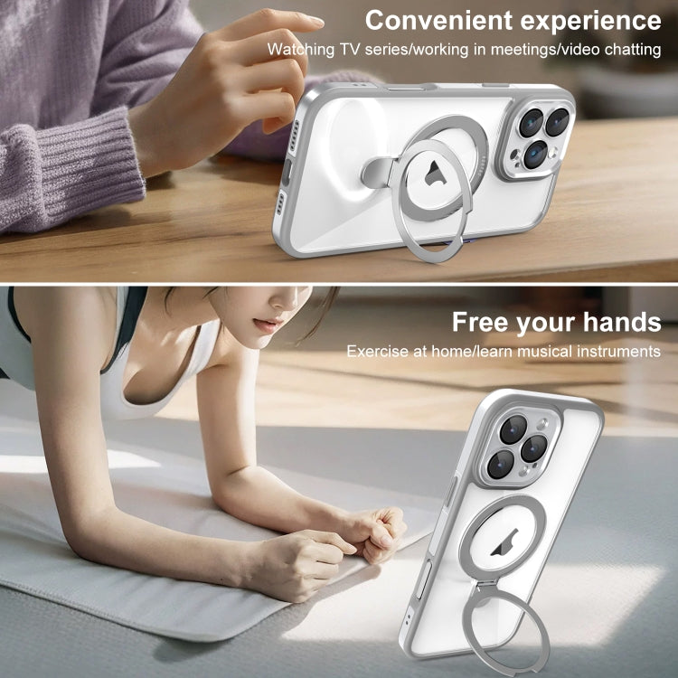 Funda para Teléfono Transparente con Soporte Magsafe y Película de Cobertura Total para iPhone 15 Pro Max (Gris y Blanco)