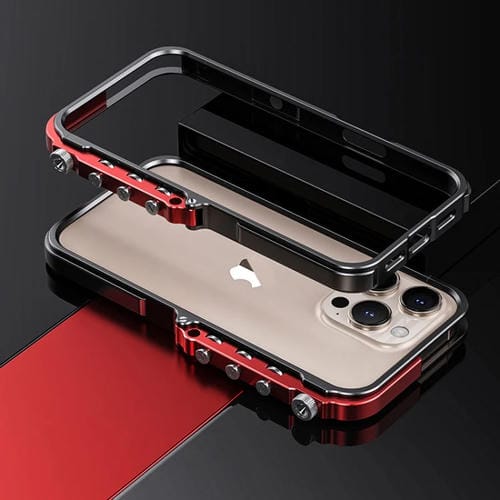 Funda para Teléfono con Marco de Metal y Aleación de Aluminio con Armadura Mecánica para iPhone 16 Pro Max (Negro)