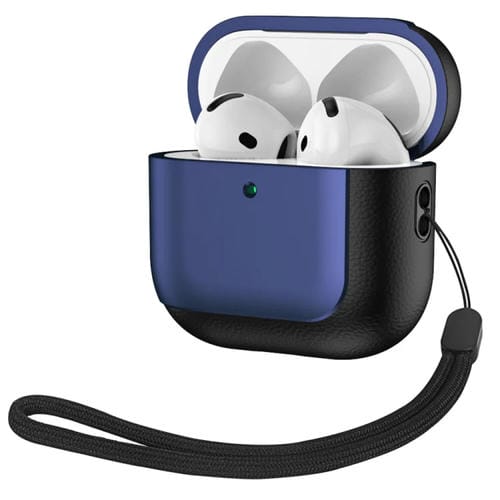 Estuche Protector Auriculares Inalámbricos Cuero Galvanizado ANC Airpods 4 (Azul Marino)