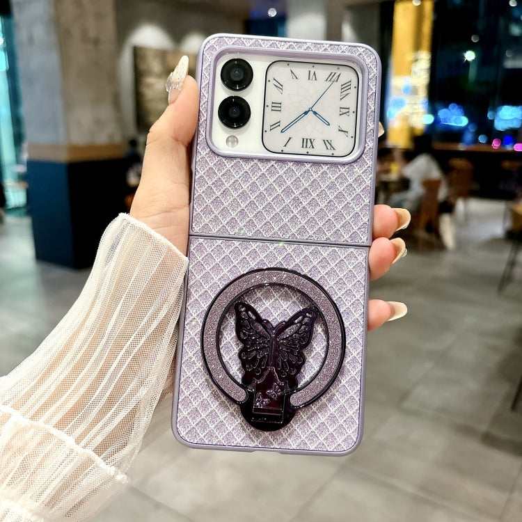Funda para Huawei Nova Flip con Diseño de Rombos y Diamantes Brillantes, Soporte, (Morado)