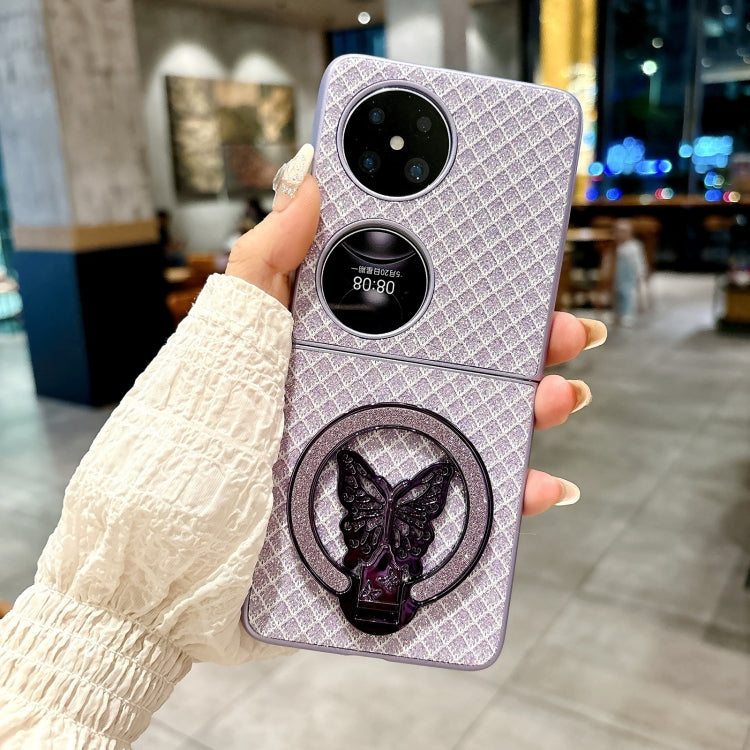 Funda para Teléfono Huawei P50 Pocket con Rombos, Diamantes y Soporte para PC (Morado)