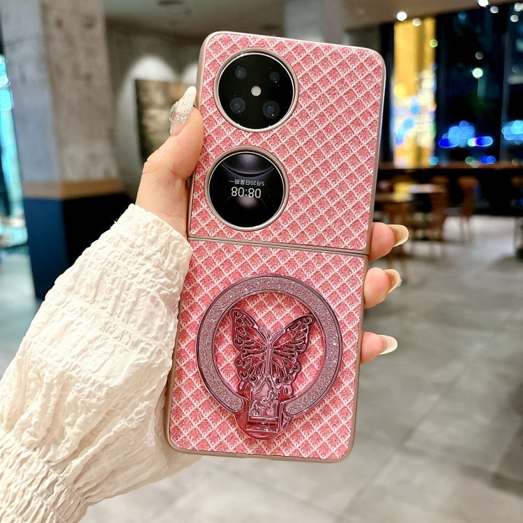 Funda para Teléfono Huawei P50 Pocket con Rombos, Diamantes y Soporte para PC (Rosa)