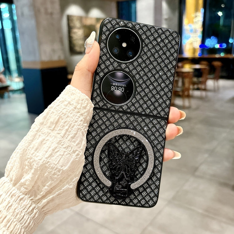 Funda para Teléfono Huawei P50 Pocket con Rombos y Diamantes para PC con Soporte (Negro)
