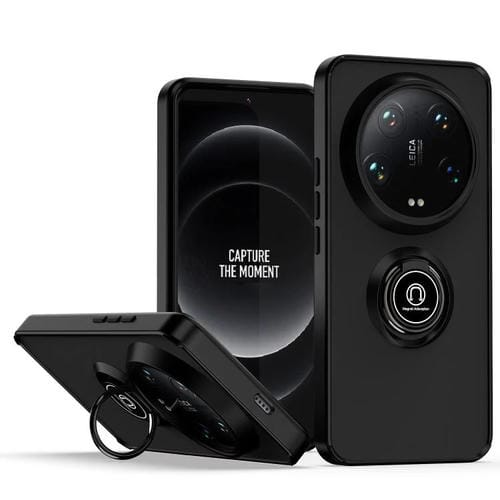 Funda de TPU + PC con anillo para Xiaomi 14 Ultra Q Shadow 1 Series (Negro + Negro)
