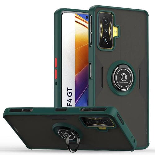 Funda de TPU + PC con anillo para Xiaomi Poco F4 GT Q Shadow 1 Series (verde oscuro)