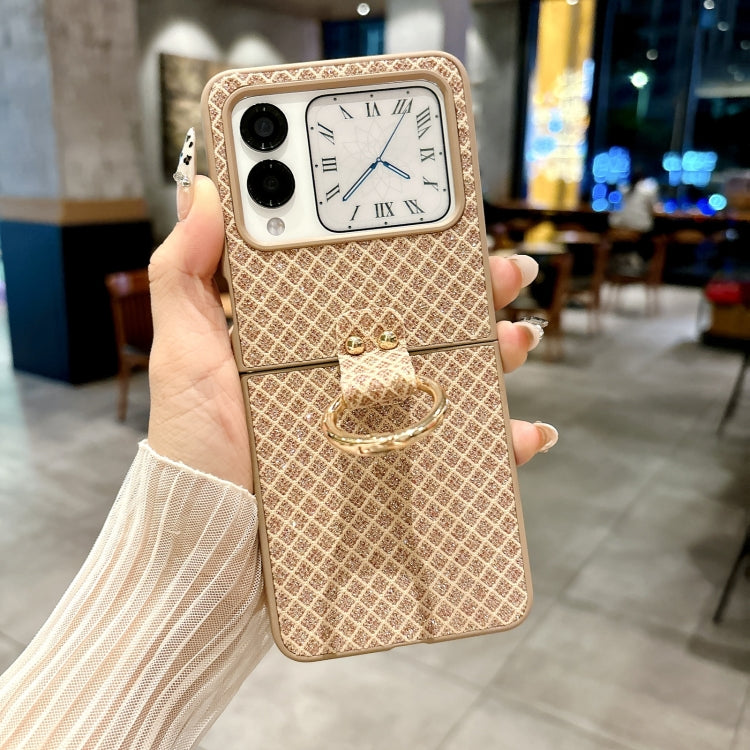 Funda para Huawei Nova Flip con Diseño de Rombos, Diamantes Brillantes y Anillo (Dorado)