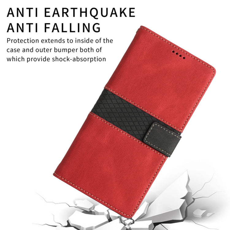 Funda de Cuero para iPhone 16E con Costuras En Cuadrícula y Cordón (Rojo)
