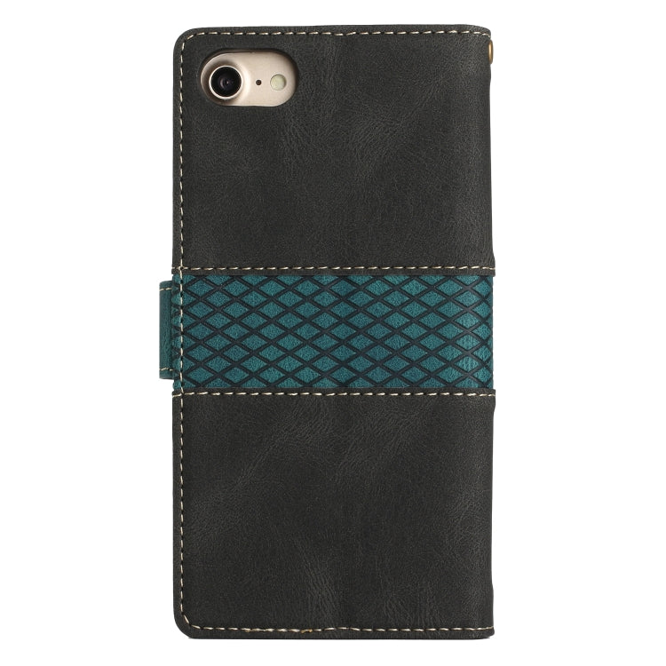 Funda de Cuero para iPhone Se 2022/2020 con Costuras de Cuadrícula y Cordón (Negro)