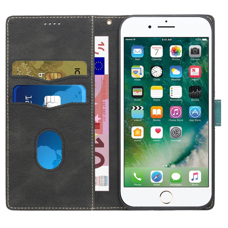 Funda de Cuero para iPhone Se 2022/2020 con Costuras de Cuadrícula y Cordón (Negro)