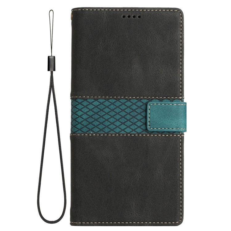 Funda para iPhone 11 Pro Cuero Costuras en Cuadrícula con Cordón (Negro)