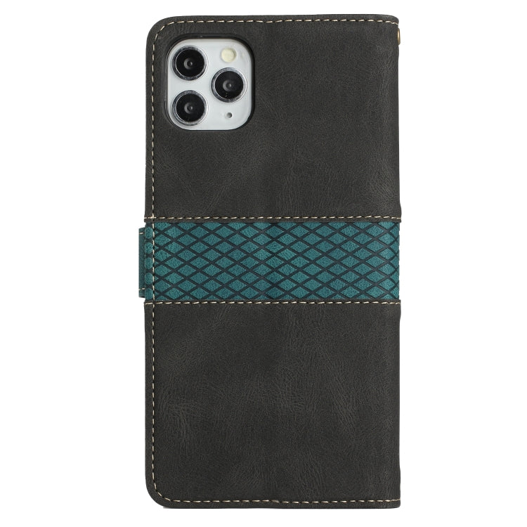 Funda para iPhone 11 Pro Cuero Costuras en Cuadrícula con Cordón (Negro)