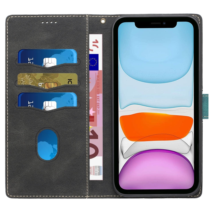 Funda para iPhone 11 Pro Cuero Costuras en Cuadrícula con Cordón (Negro)