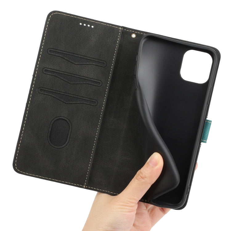Funda para iPhone 11 Pro Cuero Costuras en Cuadrícula con Cordón (Negro)