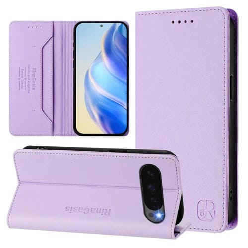 Funda de Cuero con Doble Pliegue y Cierre Magnético Rfid para Google Pixel 10/10 Pro 5G (Morado Claro)