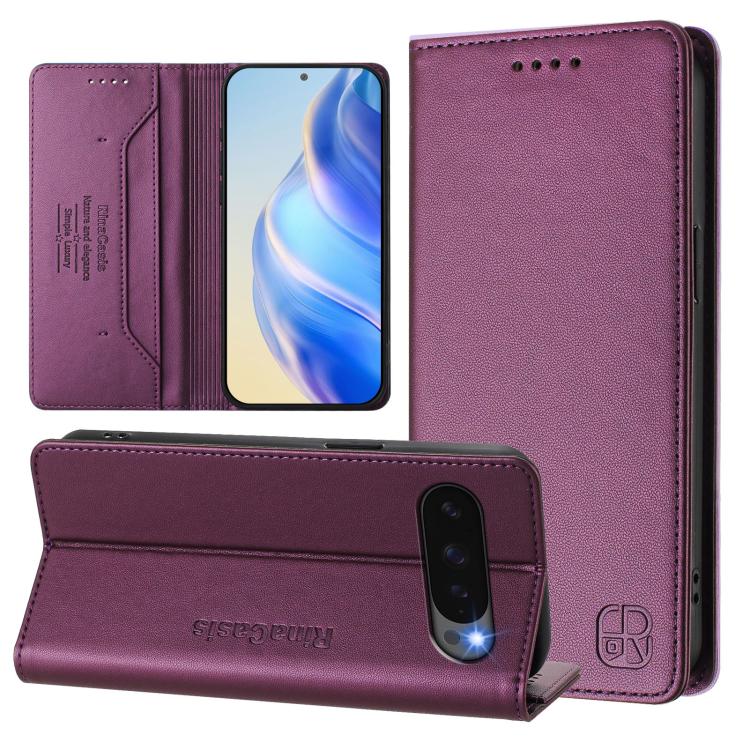 Funda de Cuero con Doble Pliegue y Succión Magnética Rfid para Google Pixel 10 Pro XL Rc01 (Violeta)