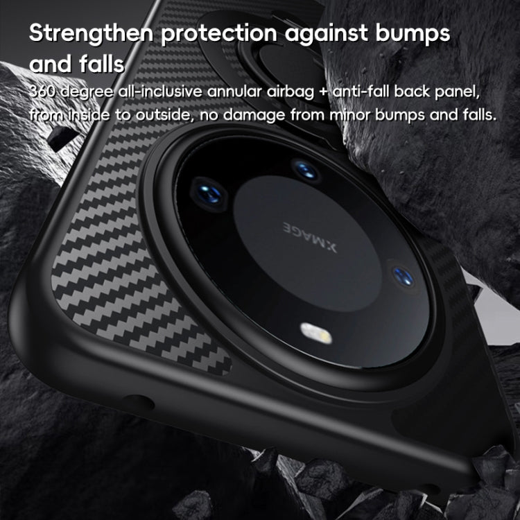 Funda Fibra de Carbono Magsafe Huawei Mate 60 con Soporte Giratorio 360° (Negro)