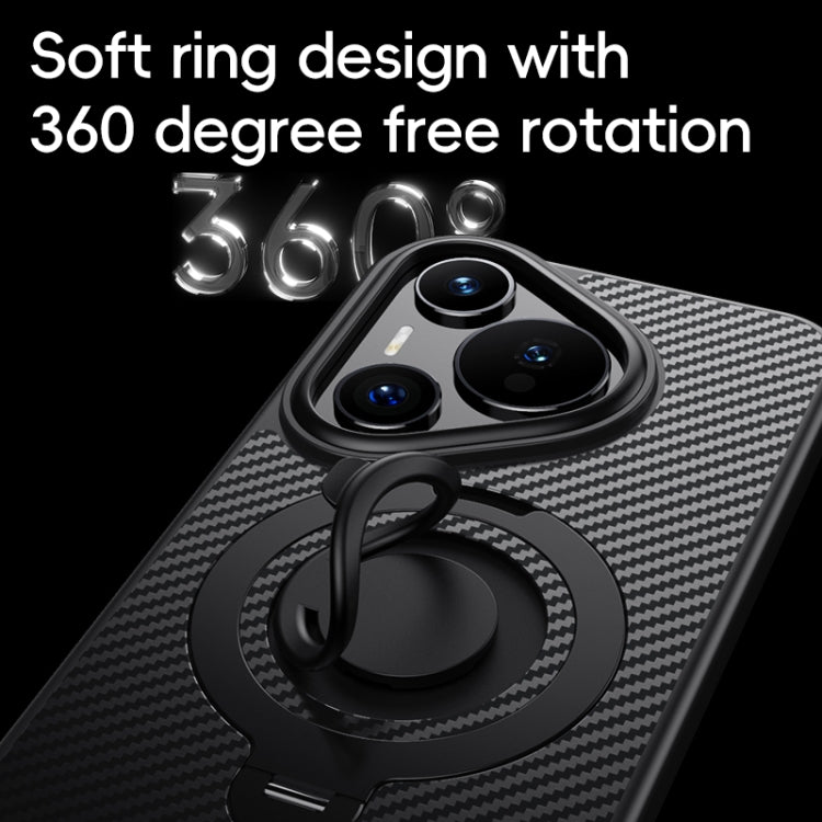 Funda Fibra de Carbono Magsafe Huawei Pura 70 con Soporte Giratorio 360° (Negro y Dorado)