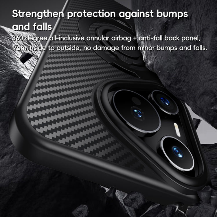 Funda Fibra de Carbono Magsafe Huawei Pura 70 con Soporte Giratorio 360° (Negro y Dorado)