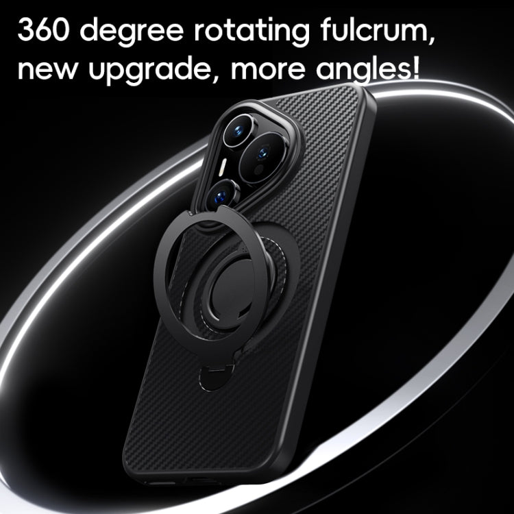 Funda Fibra de Carbono Magsafe Huawei Pura 70 con Soporte Giratorio 360° (Negro y Dorado)