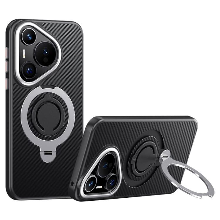 Funda Teléfono Magsafe Fibra de Carbono con Soporte Giratorio 360° para Huawei Pura 70 Pro/70 Pro+ (Negra y Plateada)