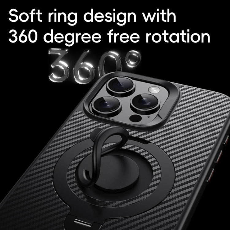 Funda de Teléfono Magsafe Fibra de Carbono para iPhone 15 Pro Max con Soporte Giratorio de 360 Grados (Negro y Gris)