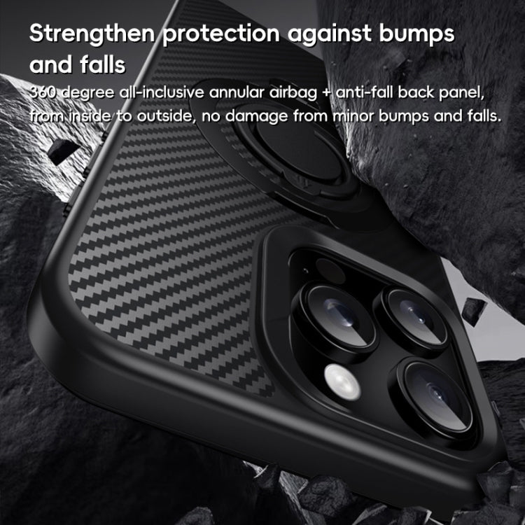 Funda de Teléfono Magsafe Fibra de Carbono para iPhone 12 Pro Max Soporte Giratorio 360 (Negro Plateado)