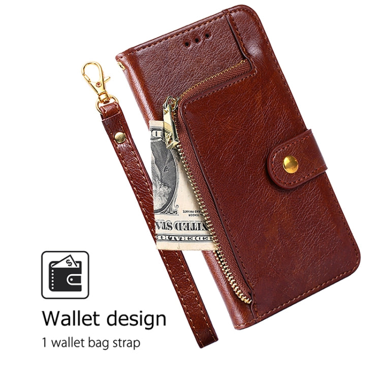 Funda de Cuero con Cremallera para Teléfono TCL 502 (Marrón)
