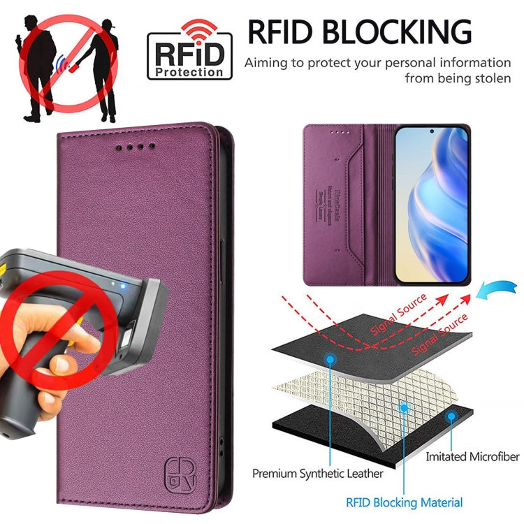Funda de Cuero con Doble Pliegue y Succión Magnética Rfid para TCL 50 Pro Nxtpaper Rc01 (Violeta)