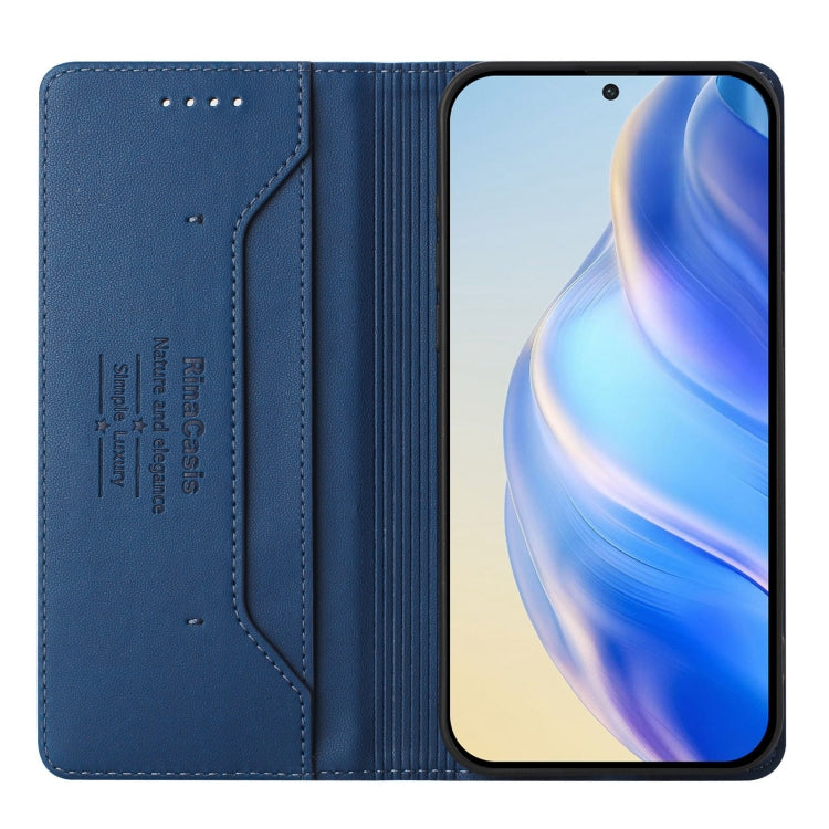 Funda de Cuero con Doble Pliegue y Succión Magnética RFID para TCL 40 R 5G Rc01 (Azul Oscuro)