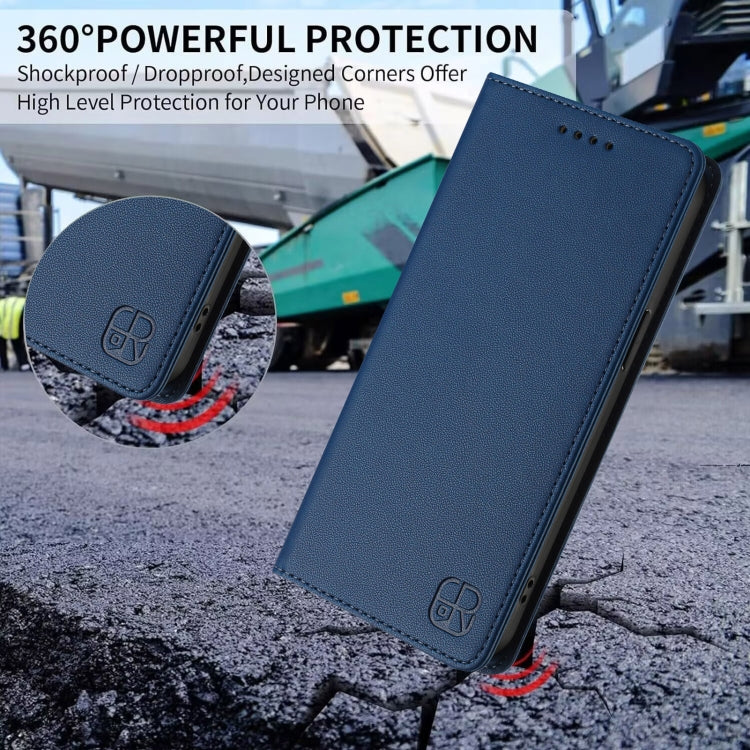 Funda de Cuero con Doble Pliegue y Succión Magnética RFID para TCL 40 R 5G Rc01 (Azul Oscuro)