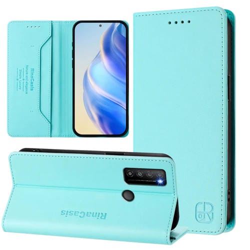 Funda de Cuero Rfid para TCL 30 Xl/T701Dl Rc01 con Doble Pliegue y Succión Magnética (Verde Menta)