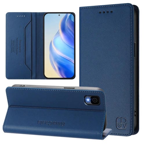 Funda de Cuero con Doble Pliegue y Succión Magnética Rfid para TCL 30Z/T602Dl Rc01 (Azul Oscuro)